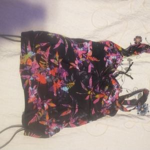 tankini top swimsuit, dark background floral print, size small